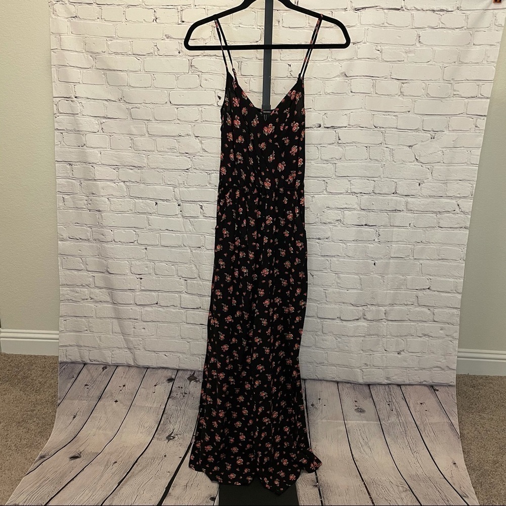 Forever 21 Rose Printed Black Jumpsuit